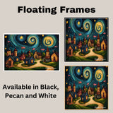 4th of July Fireworks, Flags, Stars & Swirled Sky Village Scene – Decorative Patriotic on Ready to Hang 1.5" Thick Canvas Wrap, Floating Framed Canvas, Flat Rolled Canvas