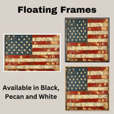 Rustic American Flag in Vintage Folk Art Style with Distressed Texture, Aged Red White and Blue Stripes, and Weathered Stars for Timeless Patriotic Charm on Ready to Hang 1.5" Thick Canvas Wrap, Floating Framed Canvas, Flat Rolled Canvas