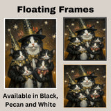 Enchanted Twilight: Tuxedo Cat Mom and Four Kittens in Wonderland on Ready to Hang 1.5" Thick Canvas Wrap, Floating Framed Canvas, Flat Rolled Canvas