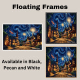 4th of July Fireworks & Flags Village Scene – Decorative Patriotic Art on Ready to Hang 1.5" Thick Canvas Wrap, Floating Framed Canvas, Flat Rolled Canvas