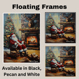 Painting of Santa Claus in a Rocking Chair With Christmas Tree, Puppy & Gifts on Ready to Hang 1.5" Thick Canvas Wrap, Floating Framed Canvas, Flat Rolled Canvas