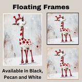 Whimsical Christmas Giraffe Ice Skating with Red Polka Dots and Snowy Antler Hat – Playful Holiday Animal Illustration Perfect for Seasonal Decor or Gifts on Ready to Hang 1.5" Thick Canvas Wrap, Floating Framed Canvas, Flat Rolled Canvas