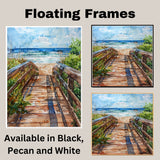 Coastal Boardwalk to Beach Watercolor Painting – Ocean Pathway Scene with Dunes, Waves, and Sky on Ready to Hang 1.5" Thick Canvas Wrap, Floating Framed Canvas, Flat Rolled Canvas