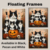 Haunting Whispers: Tuxedo Cat Mom and Four Kittens in a Spooky Forest on Ready to Hang 1.5" Thick Canvas Wrap, Floating Framed Canvas, Flat Rolled Canvas