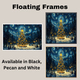 Magical Christmas Night Scene with Glowing Tree, Starry Sky and Gifts, Winter Wonderland with Victorian-Style Figures and Surreal Holiday Atmosphere on Ready to Hang 1.5" Thick Canvas Wrap, Floating Framed Canvas, Flat Rolled Canvas