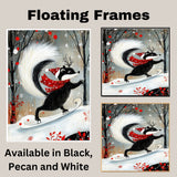 Whimsical Christmas Skunk Ice Skating – Red Scarf, Santa Hat & Twig Antlers Animal Art Print, Woodland Holiday Wall Decor, Winter Nursery Illustration on Ready to Hang 1.5" Thick Canvas Wrap, Floating Framed Canvas, Flat Rolled Canvas