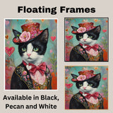 Dapper Love: Tuxedo Cat in a Red Hat and Black Suit with a Heartfelt Touch - Elegant Valentine's Painting on Ready to Hang 1.5" Thick Canvas Wrap, Floating Framed Canvas, Flat Rolled Canvas