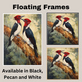 Pair of Red Headed Black and White Birds Perched on Tree Branch in Detailed Nature Painting Showcasing Wildlife Beauty and Woodland Charm on Ready to Hang 1.5" Thick Canvas Wrap, Floating Framed Canvas, Flat Rolled Canvas