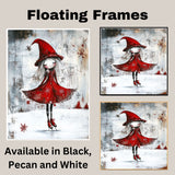 Whimsical Christmas Witch Ice Skating Print – Gothic Red Dress Winter Fairy Art, Magical Holiday Wall Decor, Snowy Enchanted Scene for Nursery or Gift on Ready to Hang 1.5" Thick Canvas Wrap, Floating Framed Canvas, Flat Rolled Canvas