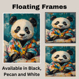 Expressive Painting of a Cute Panda Bear in a Colorful Jacket Sitting Peacefully with a Gentle Smile in a Bold Textured Style on Ready to Hang 1.5" Thick Canvas Wrap, Floating Framed Canvas, Flat Rolled Canvas