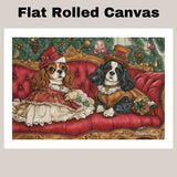 Royal Companions - Cavalier King Charles Spaniels Dressed in Elegant Victorian Attire on Cozy Couch on Ready to Hang 1.5" Thick Canvas Wrap, Floating Framed Canvas, Flat Rolled Canvas