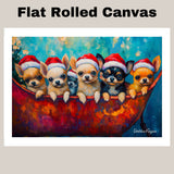 Dog Christmas Canvas  - Chihuahua Cheer - Adorable Puppies in Santa Hats on a Festive Sleigh on Ready to Hang 1.5" Thick Canvas Wrap, Floating Framed Canvas, Flat Rolled Canvas