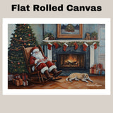 Vintage Santa in Rocking Chair by Fireplace – Cozy Holiday Scene with Dog and Gifts on Ready to Hang 1.5" Thick Canvas Wrap, Floating Framed Canvas, Flat Rolled Canvas