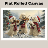 Dog Christmas Canvas - "Symphony in Snow" - Poodles Playing Violin in a Winter Forest on Ready to Hang 1.5" Thick Canvas Wrap, Floating Framed Canvas, Flat Rolled Canvas