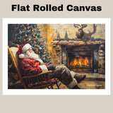 Santa Claus by the Fireplace with Stockings – Cozy Christmas Wall Art Print on Ready to Hang 1.5" Thick Canvas Wrap, Floating Framed Canvas, Flat Rolled Canvas