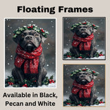 Cane Corso Christmas Dog Wall Art with Red Scarf and Holly Wreath for Winter Snow Festive Puppy Holiday Artwork on Flat Rolled, Framed or Wrapped Canvas