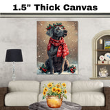 Great Dane Christmas Dog Wall Art with Red Scarf and Holly Wreath for Winter Snow Festive Puppy Holiday Artwork on Flat Rolled, Framed or Wrapped Canvas