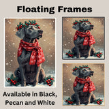 Great Dane Christmas Dog Wall Art with Red Scarf and Holly Wreath for Winter Snow Festive Puppy Holiday Artwork on Flat Rolled, Framed or Wrapped Canvas