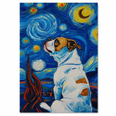 American Bulldog Painting Inspired by Starry Night with Bold Swirls and Vibrant Blue and Yellow Sky on Ready to Hang 1.5" Thick Canvas Wrap, Floating Framed Canvas, Flat Rolled Canvas