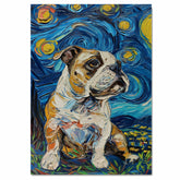 American Bulldog Portrait with Starry Night Style Background Featuring Bold Colors and Swirling Sky Details on Ready to Hang 1.5" Thick Canvas Wrap, Floating Framed Canvas, Flat Rolled Canvas