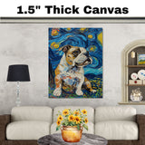 American Bulldog Portrait with Starry Night Style Background Featuring Bold Colors and Swirling Sky Details on Ready to Hang 1.5" Thick Canvas Wrap, Floating Framed Canvas, Flat Rolled Canvas