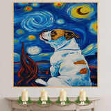 American Bulldog Painting Inspired by Starry Night with Bold Swirls and Vibrant Blue and Yellow Sky on Ready to Hang 1.5" Thick Canvas Wrap, Floating Framed Canvas, Flat Rolled Canvas