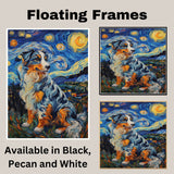 Blue Merle Australian Shepherd Dog Portrait in Starry Night Style with Swirling Sky and Rich Impressionist Brush Texture on Ready to Hang 1.5" Thick Canvas Wrap, Floating Framed Canvas, Flat Rolled Canvas