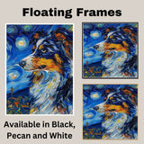 Blue Merle Australian Shepherd Dog Full Body Painting in Van Gogh Starry Night Style with Vivid Swirls and Bold Color Brushwork on Ready to Hang 1.5" Thick Canvas Wrap, Floating Framed Canvas, Flat Rolled Canvas
