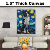 Border Collie Dog Painting in Starry Night Style with Swirling Sky and Expressive Impressionist Brushstrokes in Deep Blues and Yellows on Ready to Hang 1.5" Thick Canvas Wrap, Floating Framed Canvas, Flat Rolled Canvas