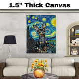 Chihuahua Dog Painting in Starry Night Style with Expressive Eyes and Swirling Van Gogh-Inspired Brush Strokes in Blue and Gold on Ready to Hang 1.5" Thick Canvas Wrap, Floating Framed Canvas, Flat Rolled Canvas