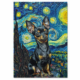 Chihuahua Dog Painting in Starry Night Style with Expressive Eyes and Swirling Van Gogh-Inspired Brush Strokes in Blue and Gold on Ready to Hang 1.5" Thick Canvas Wrap, Floating Framed Canvas, Flat Rolled Canvas