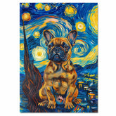 French Bulldog Dog Portrait in Starry Night Style with Swirling Sky and Bold Brush Strokes Inspired by Van Gogh on Ready to Hang 1.5" Thick Canvas Wrap, Floating Framed Canvas, Flat Rolled Canvas