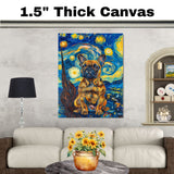 French Bulldog Dog Portrait in Starry Night Style with Swirling Sky and Bold Brush Strokes Inspired by Van Gogh on Ready to Hang 1.5" Thick Canvas Wrap, Floating Framed Canvas, Flat Rolled Canvas