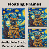 French Bulldog Dog Portrait in Starry Night Style with Swirling Sky and Bold Brush Strokes Inspired by Van Gogh on Ready to Hang 1.5" Thick Canvas Wrap, Floating Framed Canvas, Flat Rolled Canvas