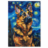 German Shepherd Dog Portrait with Abstract Van Gogh-Inspired Brush Strokes and Vivid Multicolor Expressionist Style on Ready to Hang 1.5" Thick Canvas Wrap, Floating Framed Canvas, Flat Rolled Canvas