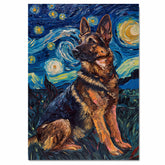 Full Body German Shepherd Dog Portrait in Starry Night Style with Swirling Sky and Bold Van Gogh Inspired Impressionist Brushwork on Ready to Hang 1.5" Thick Canvas Wrap, Floating Framed Canvas, Flat Rolled Canvas
