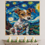 Jack Russell Terrier Dog Portrait in Starry Night Style with Swirling Sky and Expressive Van Gogh Inspired Impressionist Brush Strokes on Ready to Hang 1.5" Thick Canvas Wrap, Floating Framed Canvas, Flat Rolled Canvas