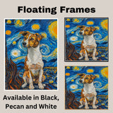 Jack Russell Terrier Dog Full Body Portrait in Starry Night Style with Swirling Sky and Bold Van Gogh Inspired Brush Strokes on Ready to Hang 1.5" Thick Canvas Wrap, Floating Framed Canvas, Flat Rolled Canvas