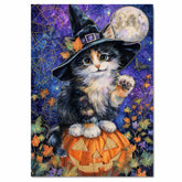 Halloween Witch Cat Art Poster Print Abyssinian Kitten on Pumpkin Spooky Fall Home Decor for Pet Moms Living Room on Ready to Hang 1.5" Thick Canvas Wrap, Floating Framed Canvas, Flat Rolled Canvas