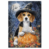 Beagle Dog Spooky Halloween Canvas for Rustic Home Decor Pumpkin Spider Web Maple Leaves Decorations for Farmhouse on Ready to Hang 1.5" Thick Canvas Wrap, Floating Framed Canvas, Flat Rolled Canvas