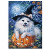 Autumn American Eskimo Wall Art Dog Seasonal Fall Home Decorations Dog Lover Gifts for Women on Ready to Hang 1.5" Thick Canvas Wrap, Floating Framed Canvas, Flat Rolled Canvas
