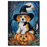 Beagle Dog Rustic Halloween Canvas Wall Art with Pumpkin Spider Web Pet Lover Decoration for Dog Dad's Home on Ready to Hang 1.5" Thick Canvas Wrap, Floating Framed Canvas, Flat Rolled Canvas