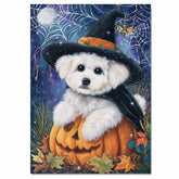 Bichon Frise Cobweb Canvas Print Colorful Halloween Fall Puppy Art with Pumpkin for Dog Lovers Wall Decorations on Ready to Hang 1.5" Thick Canvas Wrap, Floating Framed Canvas, Flat Rolled Canvas