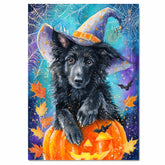 Belgian Shepherd Spooky Dog Pumpkin and Spider Web Halloween Canvas Print Haunted Pet Lover Wall Art for Dog Dad on Ready to Hang 1.5" Thick Canvas Wrap, Floating Framed Canvas, Flat Rolled Canvas