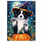 Border Collie Puppy Autumn Pumpkin Canvas for Dog Lovers Farmhouse Bathroom Decorations for Thanksgiving Party on Ready to Hang 1.5" Thick Canvas Wrap, Floating Framed Canvas, Flat Rolled Canvas