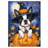 Boston Terrier Dog Art Farmhouse Pumpkin Wall Artwork for Living Room Bedroom Kitchen Home Decorations on Ready to Hang 1.5" Thick Canvas Wrap, Floating Framed Canvas, Flat Rolled Canvas