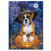 Fall Boxer Dog Canvas Art Wall Decor for Living Room Spider Web Maple Leaf Decorative Art for Bathroom on Ready to Hang 1.5" Thick Canvas Wrap, Floating Framed Canvas, Flat Rolled Canvas