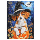 Brittany Spaniel Puppy Halloween Canvas Wall Art Witch Hat Pumpkin Pet Decorative Bedroom Art for Pet Lovers on Ready to Hang 1.5" Thick Canvas Wrap, Floating Framed Canvas, Flat Rolled Canvas