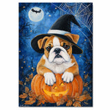 Halloween Bulldog Pumpkin Canvas with Spider Web Fall Wall Art for Seasonal Pet Lover Decoration for Kitchen on Ready to Hang 1.5" Thick Canvas Wrap, Floating Framed Canvas, Flat Rolled Canvas