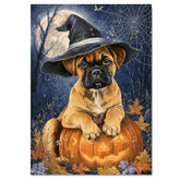 Bullmastiff Thanksgiving Dog Pumpkin Canvas Art with Cobweb Pet Themed Decoration for Farmhouse Holiday Party on Ready to Hang 1.5" Thick Canvas Wrap, Floating Framed Canvas, Flat Rolled Canvas